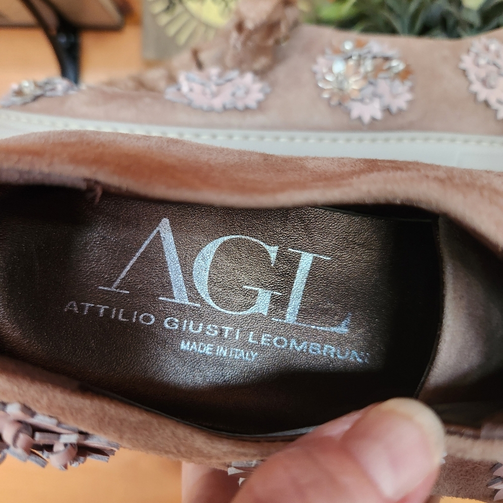 Attilio Giusti Leombruni Suede Leather Floral Metallic Platform Sneakers Size 38 - Picture 11 of 11